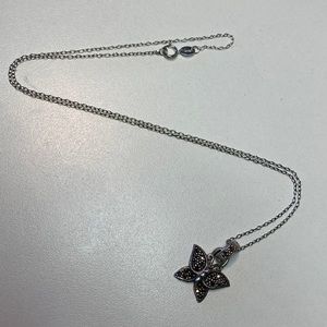 Sparkly Marcasite butterfly sterling silver 925 necklace 17”